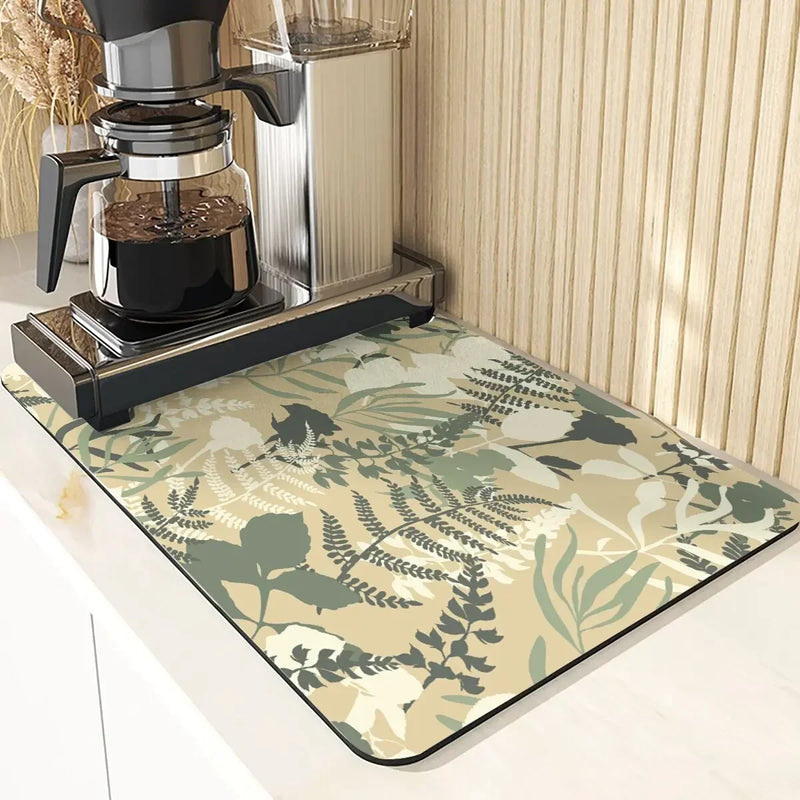 Axyaa Leaves Pattern Silicone Dish Mat for Absorbent Drying & Home Decor