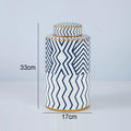 Axyaa Geometric Stripe Ceramic Storage Jar with Lid Porcelain Vase Modern Decor