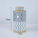 Axyaa Geometric Stripe Ceramic Storage Jar with Lid Porcelain Vase Modern Decor