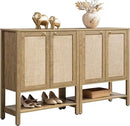 Axyaa 5 Tier Rattan Entry Shoe Organizer Cabinet with Shelves & Doors