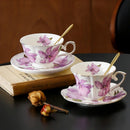 Axyaa Lily Coffee Cup and Saucer Set - Gold-Plated Ceramic Mug for Home or Gift