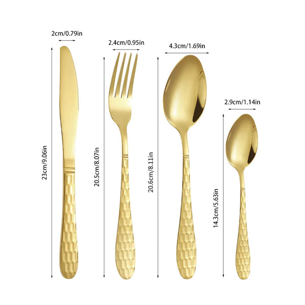 Axyaa Gold Stainless Steel Cutlery Set for Family & Restaurants, 24pcs