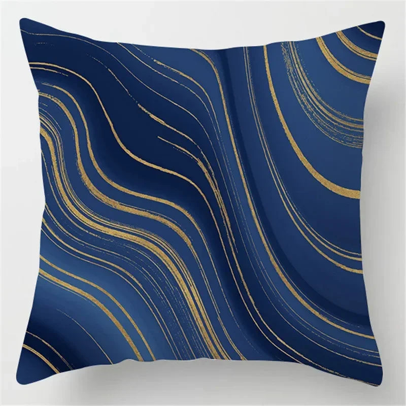 Axyaa Blue Geometric Marble Pillow Cover - Decorative Throw Cushion Case