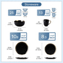 Axyaa Black Porcelain Dinnerware Set with Gold Trim - 16/32 Piece Tableware