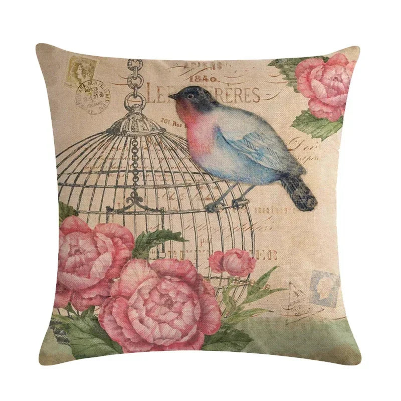 Axyaa Retro Print Linen Cushion Cover - 45*45cm