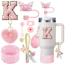 Axyaa 9-Piece Accessory Set for Stanley Cup: Butterfly Straw, Cover, Cap, Boot, Charm, Initials
