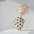 Axyaa Wave Point Ceramic Double Ear Vase: Elegant Decorative Vase for Flowers & Hydroponics