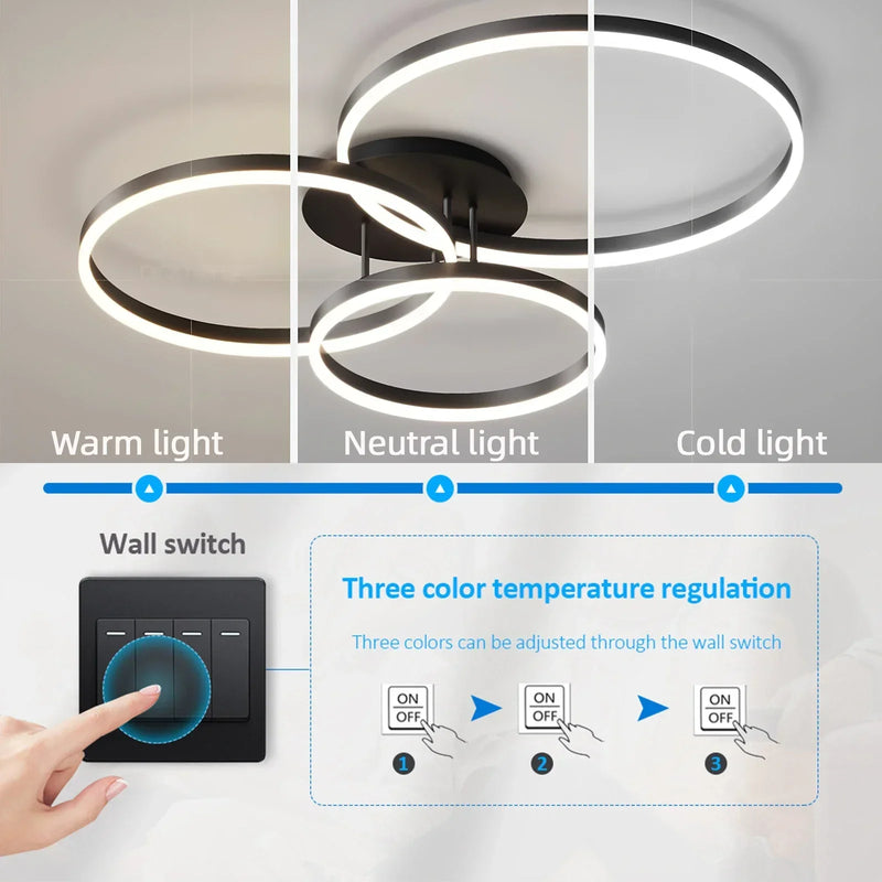 Axyaa Smart Led Chandeliers 3 Circle Ceiling Light with Remote Control App