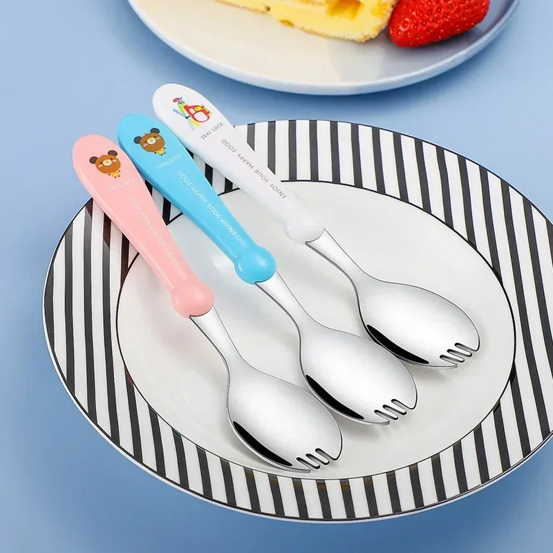 Axyaa Stainless Steel Cutlery Set for Kids - Spoon and Fork Integrated Meal Utensils