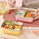 Axyaa Stainless Steel Divided Lunch Box with Spoon - Leak-proof Bento Container