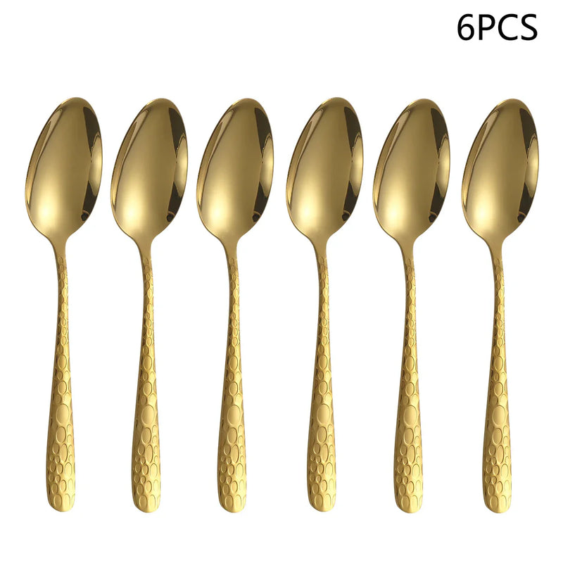 Axyaa Gold Stainless Steel Western Tableware Set: Knife, Fork, Spoon - 24pcs