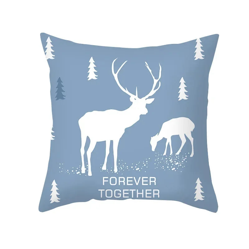 Axyaa Reindeer Print Cushion Cover: Nordic Modern Geometric Design for Home Sofa.