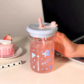 Axyaa 560ml Star Glass Water Bottle with Lid & Straw | Kawaii Aesthetic Tea Tumbler