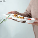 Axyaa White Ceramic 4-Grid Snack Bowl Set for Creative Tableware and Molecular Cuisine