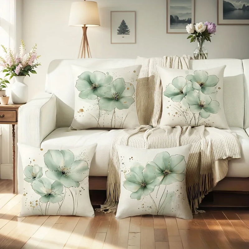 Axyaa Green Floral Print Pillowcase for Home Decor