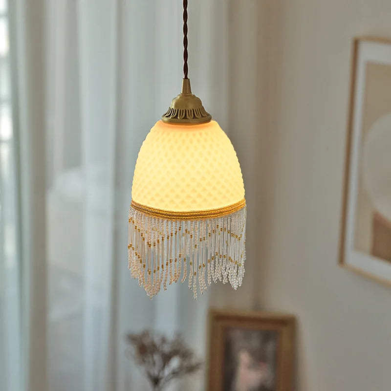 Axyaa Glass Tassels LED Pendant Light for Living Dining Bedroom, American Retro Style