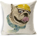 Square Linen Pug French Bulldog Pillow Cover by Axyaa