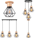 Axyaa Wood Iron Cage Pendant Lamp 1/3 Heads for Living Room Kitchen Restaurant