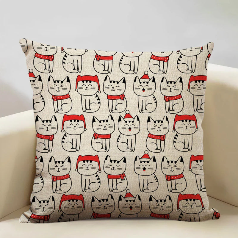 Axyaa Cat Pillow Case: 45x45cm Linen Decorative Cushion Cover for Home Decor