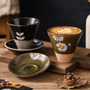 Axyaa Ceramic Flower Latte Mug Set - Retro Coarse Pottery - 200ml