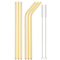 Axyaa Gold Stainless Steel Reusable Metal Straw Set for Parties and Juice Bars