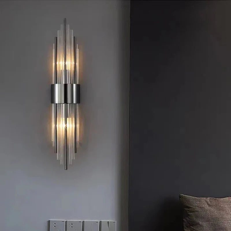 Axyaa Clear Crystal LED Wall Sconces in Gold/Black Stainless Steel