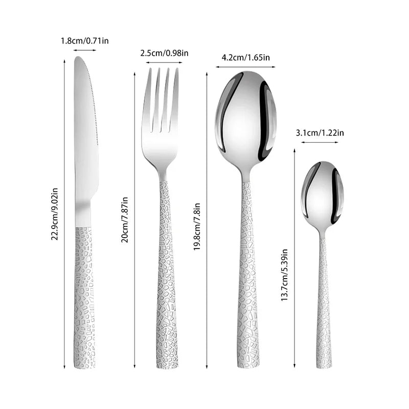 Axyaa 24pcs Stainless Steel Cutlery Set with Square Handle, Snakeskin Design