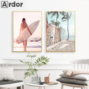 Nordic Beach Surfing Coconut Tree Poster Art Print Modern Home Decor by Axyaa
