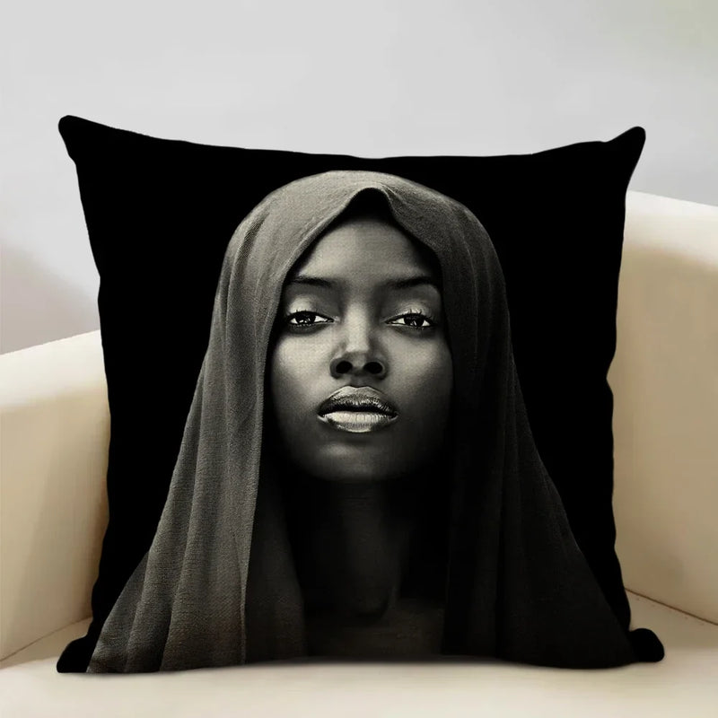Axyaa African Lady Cushion Cover Pillow Case Sofa Decoration Linen Pillowcase