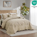 King Size Leaves Pattern Quilt Set by Axyaa - Reversible & Elegant Bedding Coverlets
