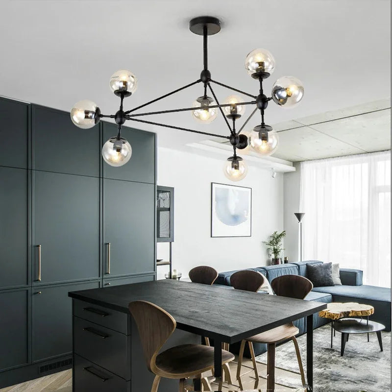 Axyaa Retro Industrial Magic Bean Glass Chandelier LED Loft Dining Living Room