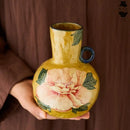 Axyaa Peony Flower Ceramic Vase: Chinese Retro Hand-painted Porcelain Home Decor