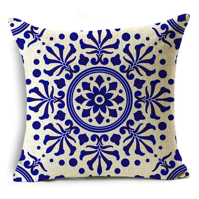 Axyaa Blue & White Porcelain Pattern Pillowcase - Sofa Decor 40cm/45cm/50cm