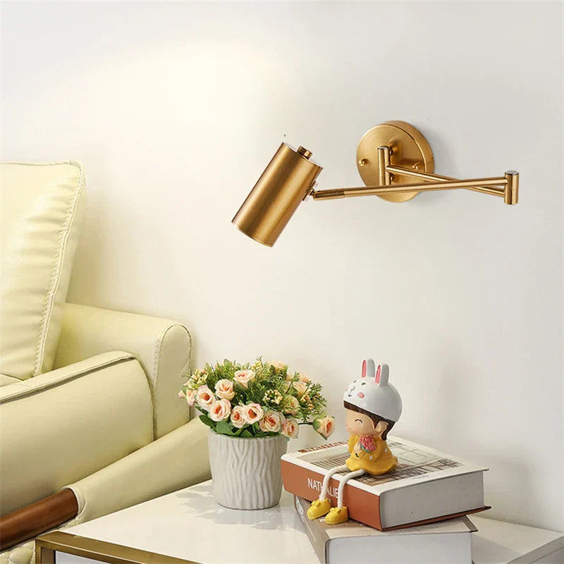 Axyaa Adjustable Nordic Wall Lamp for Bedroom, Gold/Black LED Fixture