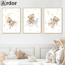 Axyaa Bear Nursery Moon Cloud Star Balloon Wall Art Poster for Kids Room