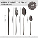 Axyaa 24-Piece Stainless Steel Cutlery Set - Black Mirror Finish