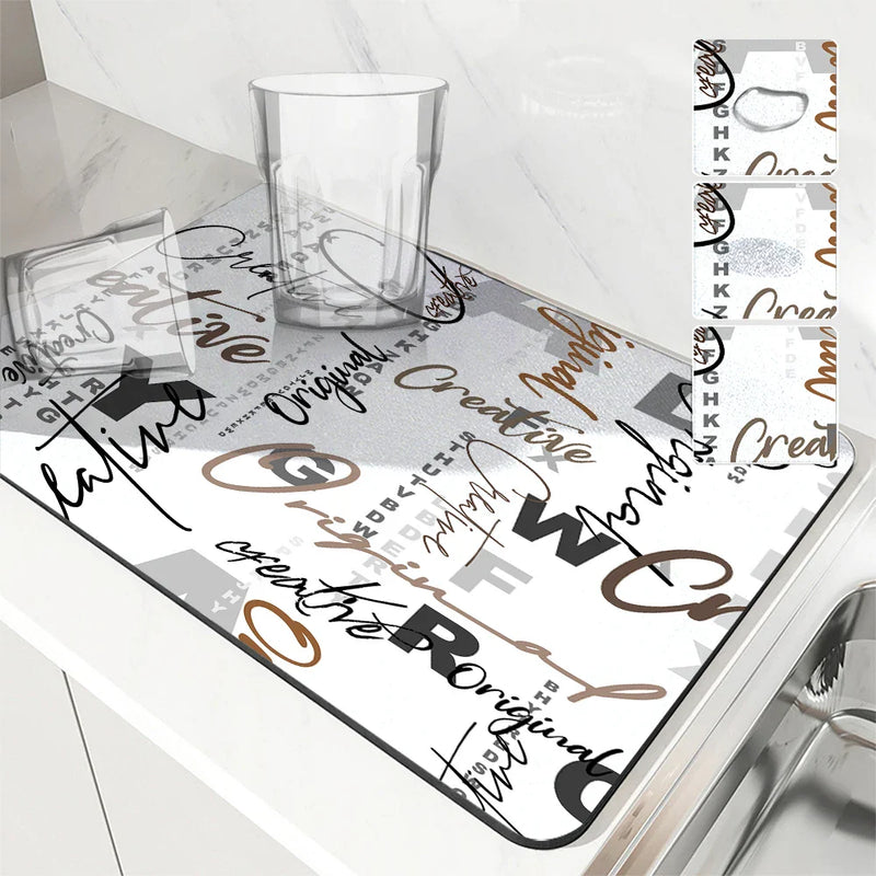 Axyaa Artistic Drying Mat for Kitchen Counter, Non-Slip Absorbent Placemat