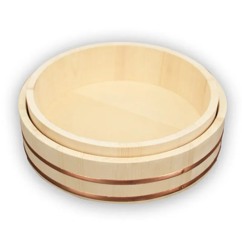 Axya Copper Edge Basin Bowl Set for Bibimbap Sushi, Sashimi Mixing in Wooden Barrel
