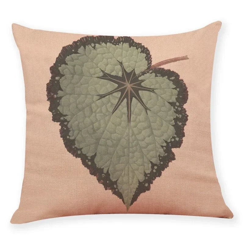 Axyaa Big Leaf Pattern Linen Pillowcase 45x45cm for Car Sofa Home Décor