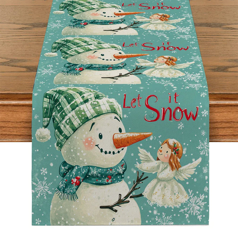 Axyaa Snowman Girl Angel Table Runner - Festive Dining Decor for Christmas