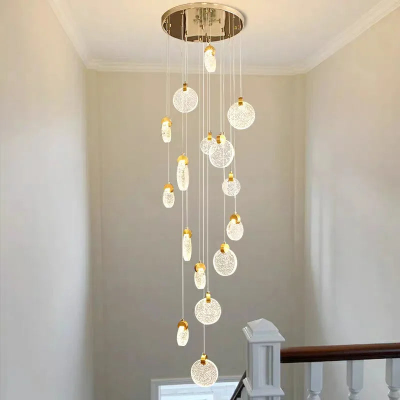 Axyaa Crystal Chandeliers LED Pendant Ceiling Light for Staircase Duplex Building