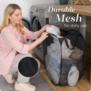 Axyaa Collapsible Mesh Laundry Basket with Side Pocket for Breathable Clothes Storage