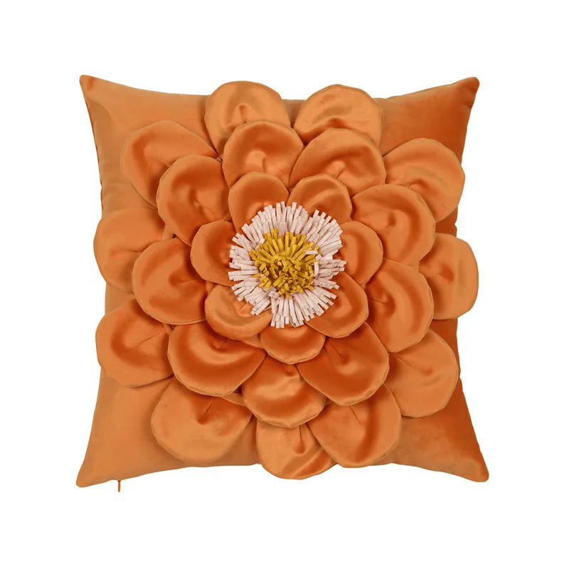 Axyaa Velvet Flower Cushion Cover in Yellow Blue White Pink, Handmade Luxury Pillowcase