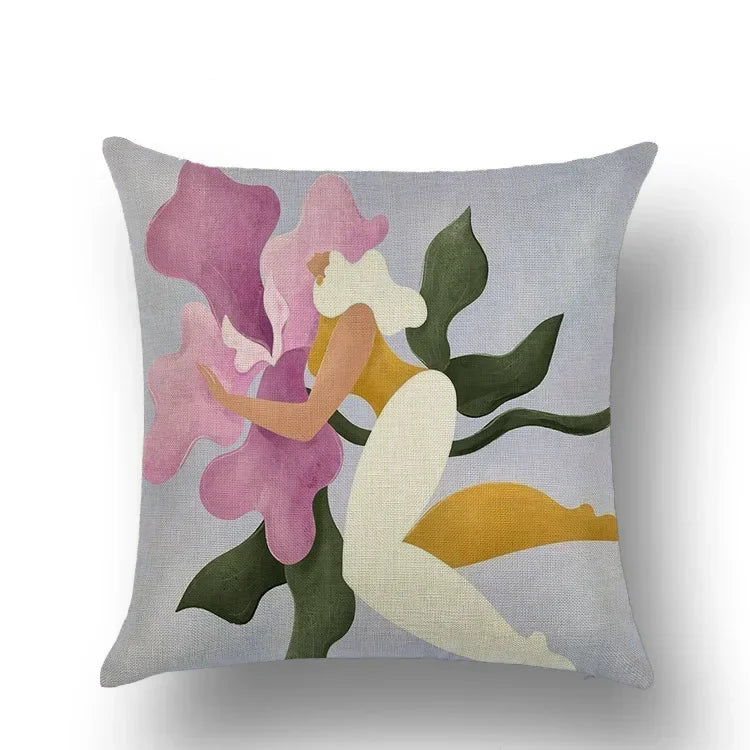 Abstract Portrait Painting Linen Sofa Pillow Case Set by Axyaa Art Decor
