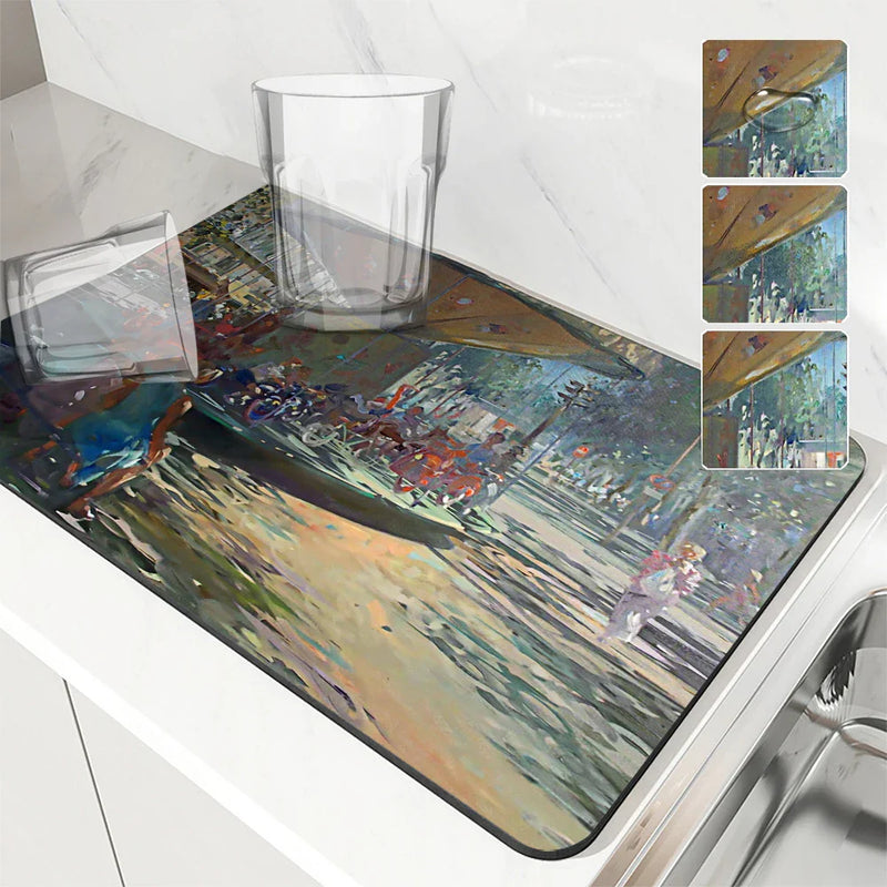 Axyaa Watercolor Buildings Drying Mat