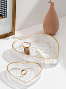 Axyaa Heart Glass Decorative Tray for Cosmetics and Jewelry Storage