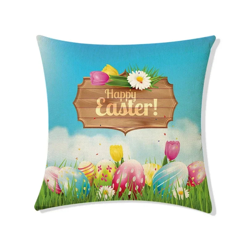 Easter Rabbit Eggs Design Linen Pillowcase - Axyaa Brings Spring Joy