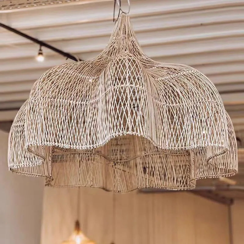 Axyaa Wicker Pendant Light: Handmade Rattan Umbrella Dining Room Fixture