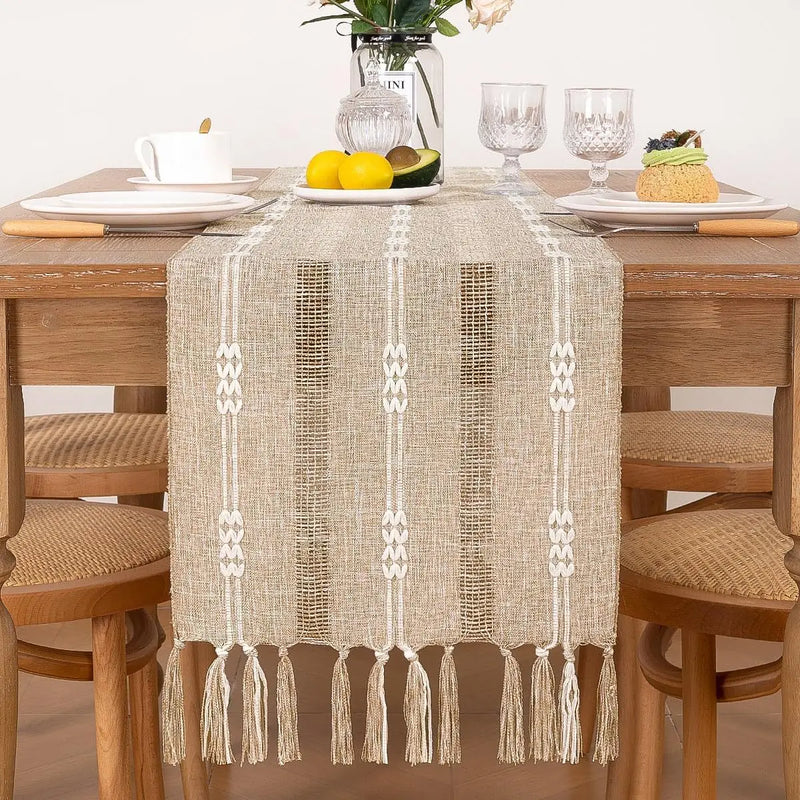 Axyaa Rustic Bed Runner with Tassel - Ivory/Grey/Green/Blue