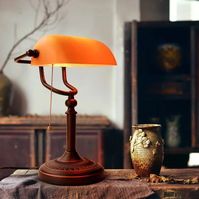 Axyaa Retro Industrial Green Glass Banker Table Lamp